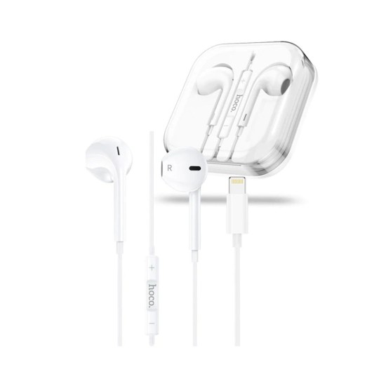 EARPHONES HOCO M80 ORIGINAL SERIES FOR LIGHTNING WITH MIC AND ONE BUTTON OPERATION CONTROL 1.2M WHITE